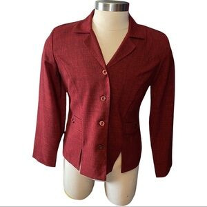 Sag Harbor Maroon Black Marled 4-Button Front Washable Blazer Jacket Women 8 NWT